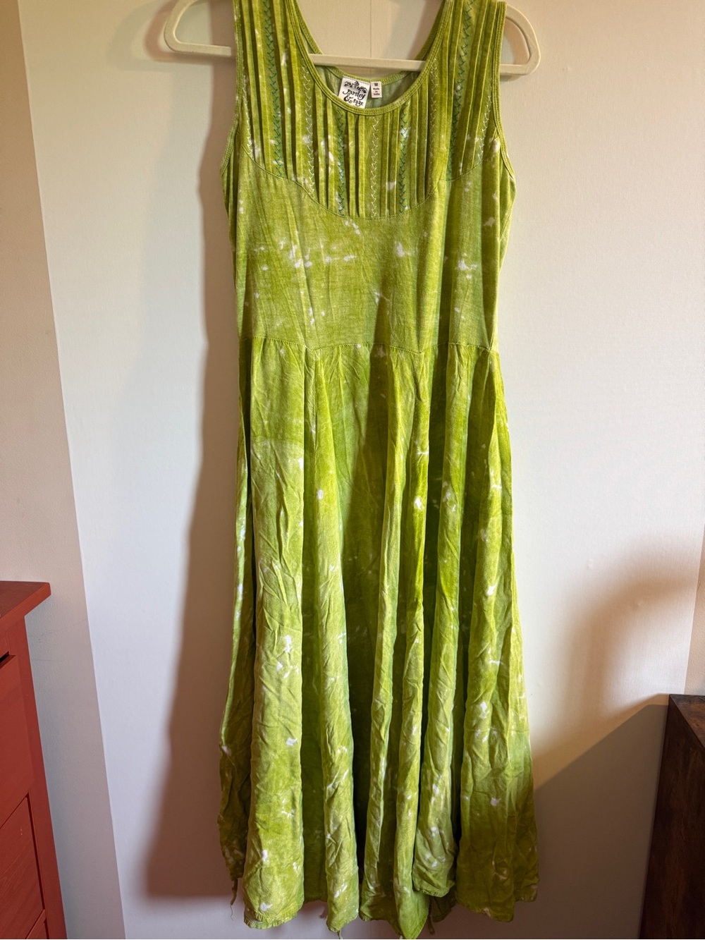 Parsley & Sage Green Tie Dye Rayon Maxi Dress Boho Lagenlook Medium